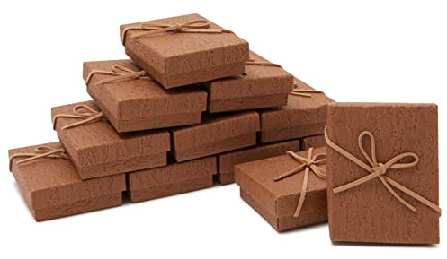 Juvale Jewelry Gift Boxes - 3.7 x 2.9 x 1.3 In, Kraft, Pack of 12 - Velvet Lined & Bow Lid Cardboard Necklace Box