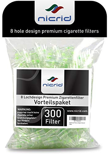 Nicrid Cigarettfilter 8 mm återanvändbart 8-hål (upp till 6X) 300 stycken värdepaket – transparenta filtertillbehör för synliga tjära/kondensatpartiklar samling för vanliga cigaretter