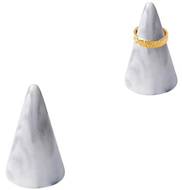 oskas Modern Marble Ring Holder Tower Ceramic Cone Shape Decorative Display Stand for Jewelry /Wedding Grey&Grey 2pcs set