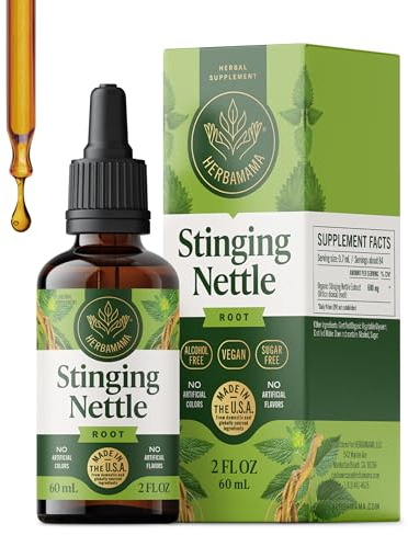 HERBAMAMA Stinging Nettle Tincture - Vegan Urinary Tract Support with Stinging Nettle Root Extract - Non-GMO, Alcohol & Sugar-Free Urtica Dioica Supplement - 42-Day Supply