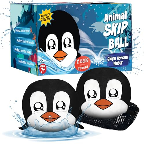 Activ Life Animal Skip Balls (2 Pack) Penguin Gifts Penguins Toy, Easter Basket Stuffers, Swimming Ball Pool Toys for Kids and Teens, Fun Water Beach Summer Games