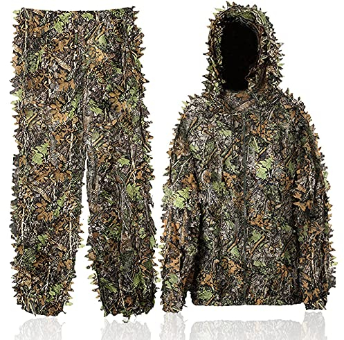 Favuit 3D Ghillie Tarnanzug, Dschungel Kostüm Ghillie Suit Camouflage Anzug Woodland Tarnkleidung für Buschjagd Tierfotografie Jagd Verdeckt Festschmuck(S)