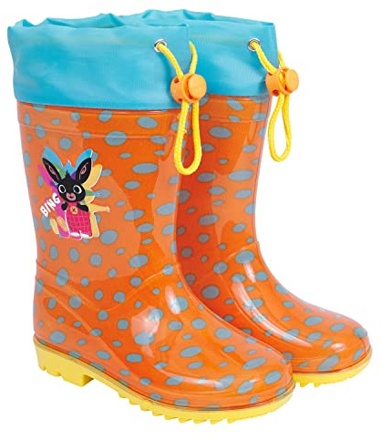 PERLETTI Stivaletti Pioggia Bambino Bambina Bing - Stivali Impermeabili Coniglietto Nero con Suola Antiscivolo Arancio - Galosce Bambini Antipioggia Colorati Arancio Giallo Azzurro (Arancio, 28/29 EU)