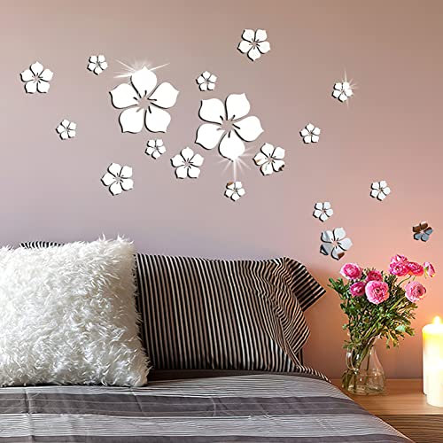 Dreamark Adesivi Murali Floreali di Cristallo 3D,Removibile Adesivi da Parete a Specchio,Adesivi Murali Cameretta in Acrilico,Adesivo Specchio