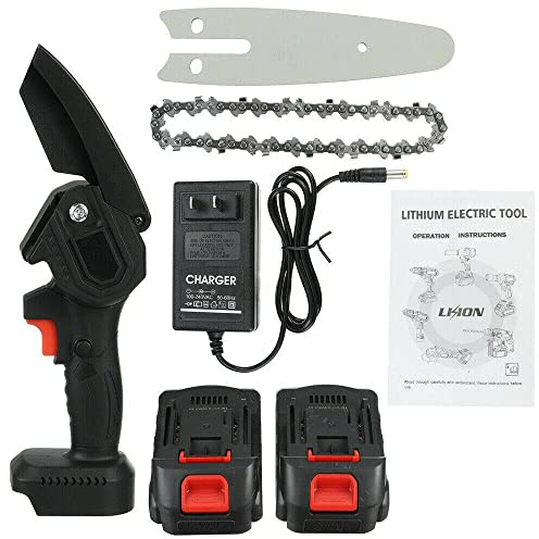 Electric Chain Saw Cordless Wood Cutter Mini One-Hand Saw Woodworking 2 Battery