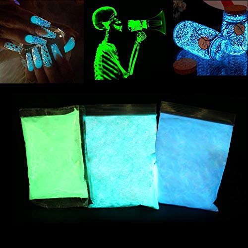 Poudre fluorescente - 3 x 100 g - Poudre de couleur fluo - Auto-phosphorescente - Non toxique - Lumières néon phosphorescentes dans l'obscurité