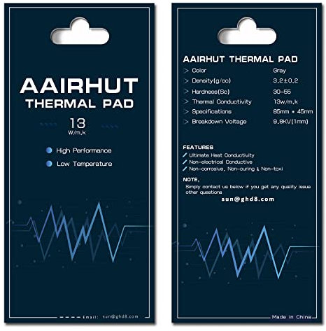 Aairhut Almohadilla térmica 13W/MK, 85x45x0.5mm Thermal Pad Almohadilla de enfriamiento de Silicona Tapa límite térmico no Conductor, con Doble automucosa, Adecuada para computadoras portátiles