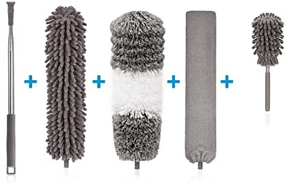 HUIEYE 5 Piezas Plumero Microfibra Plumero De Limpieza TelescóPica Microfibra Lavable Plumero Atrapapolvo TelescóPico Largo De 250 Cm para Limpiar TelarañAs De Polvo En Ventiladores Luces Persianas