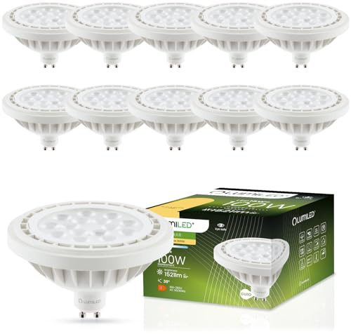 Lumiled LED-lampor, uppsättning med 10 ES111, GU10, sockel spotlight, spänning 230 V 15 W (motsvarar 100 watt) varmvit 3 000 K 38 graders strålvinkel vit 1521 lumen Ra>80 energibesparande lampa