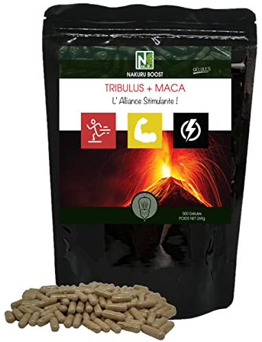 NAKURU | Tribulus + Maca | Gamme Boost | Fabriqué en France | L'Alliance Stimulante ! (500 Gélules de 538mg / Poids Net: 269g)