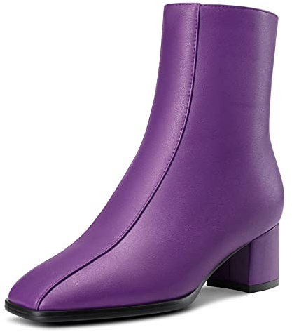 NobleOnly Femmes Bloc Chunky Bas Kitten Talon Heel Carré Bout Fermeture à Glissière Bottines Mariage Dress 5 CM Heels Violet A 40 EU