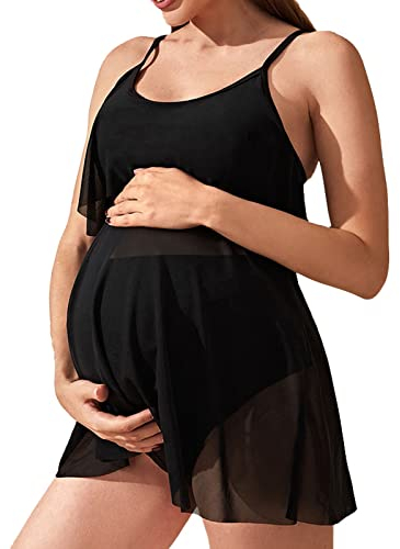 DondPO Umstandsbadeanzug, Große Größe Tankini für Schwangere Schwangerschaft S-XL Zweiteiler Badeanzug High Cut Umstandsbikini Maternity Set Bademode Umstandsbademode mit Bügel Bikini Retro
