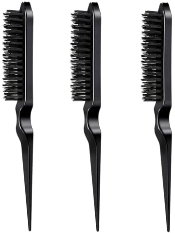 Boar Bristle Hair & Brush - 3pcs Teasing & Combing Set - Slick Back & Back Combing Brushes for Salon Women Hair Slicking & Styling