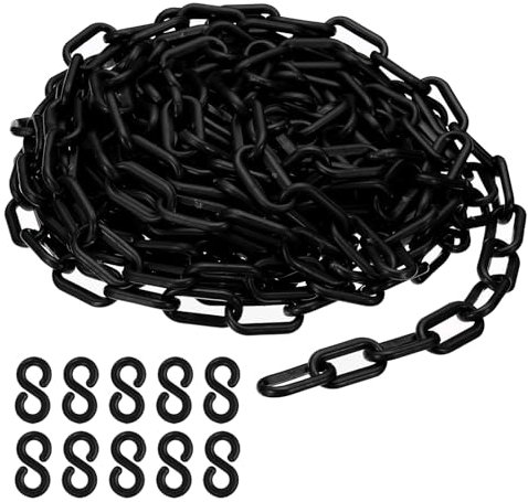 PATIKIL Plastic Chain,32 FEET Safety Barrier Chain for Crowd Control, 1/4inch(6mm) Black Plastic Chains Links for Queue Lines, Parking, Fences, Gate, Concerts, and Decoration