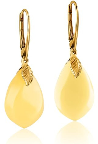 Amber by Mazukna - Orecchini in ambra - Elegante gioiello in ambra con ciondolo con attacco dorato per donna, orecchini a goccia in ambra, gioielli da donna, Argento sterling Ambra, Ambra