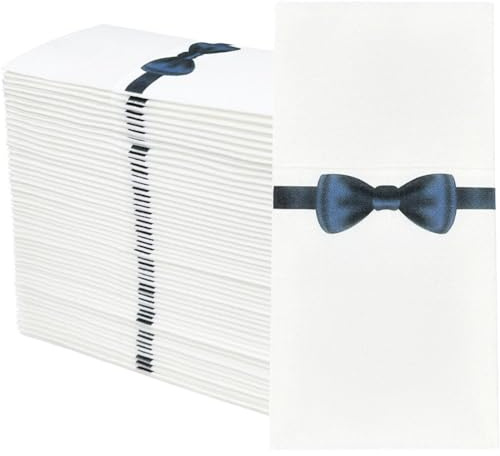 Lpitoy Serviettes en Papier avec Poche À Couverts Intégrée, Tissu Imprimé avec Nœud Papillon, des Serviettes De Table en Papier pour Fêtes, Mariages Événements, 50 Pièces