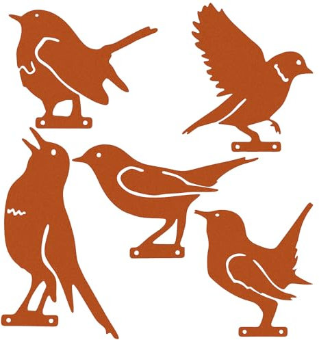 Gatuida 5 Piezas de decoración de jardín óxido pájaros: pájaros, jardín, decoración para Madera, Vallas, decoración de, Primavera