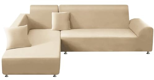 ShowyLive Juego de 2 Funda Chaise Longue Izquierdo/Derecho Ajustables Funda Cubre Sofá Chaise Longue Elásticas para Forma L Extraíbles Lavables (1 Plazas+2 Plazas, Beige)