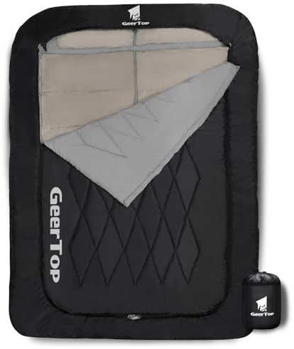 GEERTOP Doppelschlafsack 2 Personen Doppel Schlafsäcke für Erwachsene für Camping Rucksacktourismus Wandern, mit Zwei Kopfkissenbezügen und Bettdecken