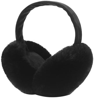 FIHDIOPO Women's Black Plush Earmuffs, Winter Accessories, Thermal Ear Warmers, Skiing, Running, Gift for Adults and Kids