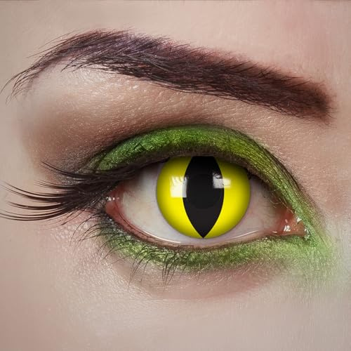 aricona Lentilles de contact jaunes - Glowing Wildcat - 2 pièces – colorées - pour Halloween, cosplay, carnaval, fêtes à thème et soirées déguisées – sans correction