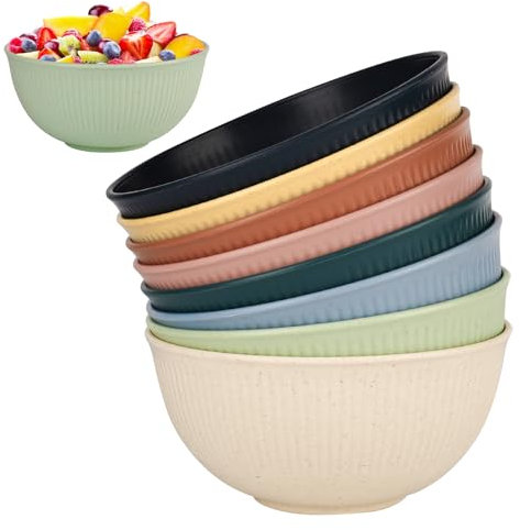 8 Stück Plastik Schüssel, 760 ml Wiederverwendbar Müslischalen, Unzerbrechliche Salatschüsseln für Kinder & Erwachsene für Popcorn, Suppe, Müsli, Ramen, Salat, Abendessen