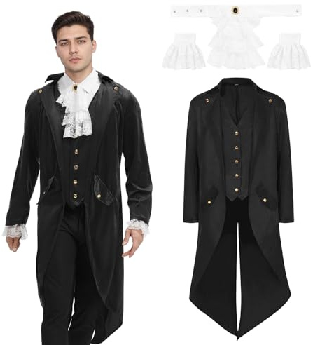 JDFAIJEAL Costume médiéval pour homme, costume de frack victorien, pour homme, Noir , XXL