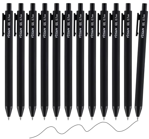 YISAN Penne gel nere,confezione da 12 penne a inchiostro retrattile 0,7 mm, ad asciugatura rapida, scrittura fluida,71051