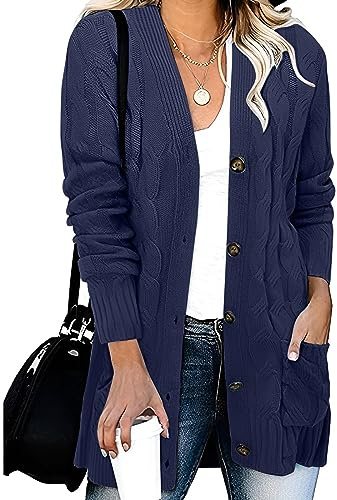 uxxnjfg Cardigan Mujer Invierno Jersey Punto Mujer Larga Cómodo Entretiempo Chaqueta Punto Largos Ligero Chaqueta Suéteres Tallas Grandes Cárdigan con Bolsillos