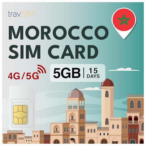 SIM Marocco di travSIM – 05GB 4G/LTE, 15 giorni – Solo dati prepagati per smartphone sbloccati, senza costi di roaming