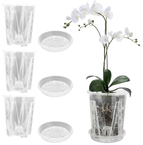 Cable Leader Lot de 3 Pots à orchidées Transparents en Fleur Plastique