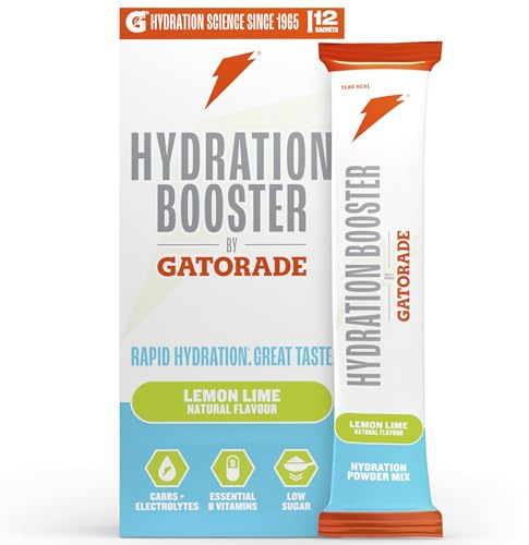 Hydration Booster by Gatorade Carbohydrate-Electrolyte Sachets - Hydration Powder Drink Mix with Carbohydrates, Electrolytes and B Vitamins (Lemon Lime, 12 Servings)