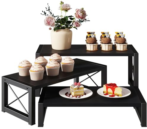 IBUYKE Bandejas para Tartas, juego de 3,Expositor Madera,Negro TLJ019B