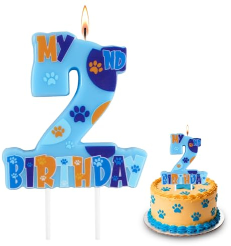 Dog Paw 2nd Happy Birthday Candle, Blue Paw Number 2 Cake Candle Birthday Cake Topper for Boys Girls Dog Paw 2nd Birthday Party Decorations (2nd)