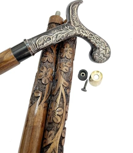 Elegante bastón de madera con mango de latón floral hecho a mano, elegante bastón para hombre y mujer para caminar, regalos y uso diario
