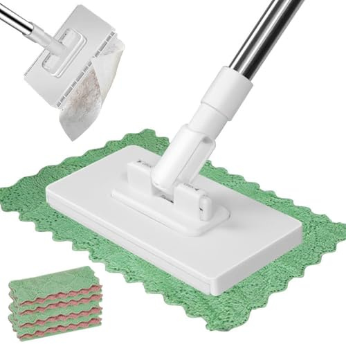Balai Serpillière - Balai Serpillière Auto-agrippante - Balais Poussière Plat avec 4 Chiffons De Nettoyage Réutilisables Pince Amovible Accessoire Ménager pour Sols Durs Poils d'animaux Salle De Bain