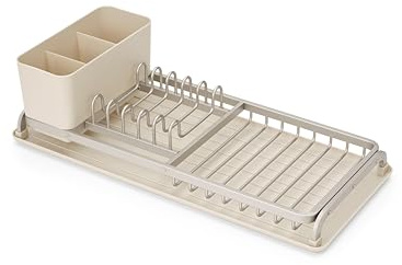 Brabantia Scolapiatti da lavello compatto SinkSide (Soft Beige), Scolapiatti da appoggio con cestello portaposate rimovibile, Porta posate dal design elegante per scolare stoviglie e accessori cucina
