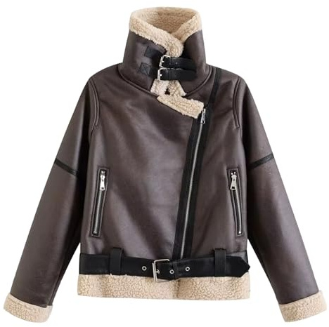 Cappotto invernale in montone con tasche, giacca in similpelle da donna, parka con fodera spessa, cerniera, tosatura marrone chiaro, taglia XL