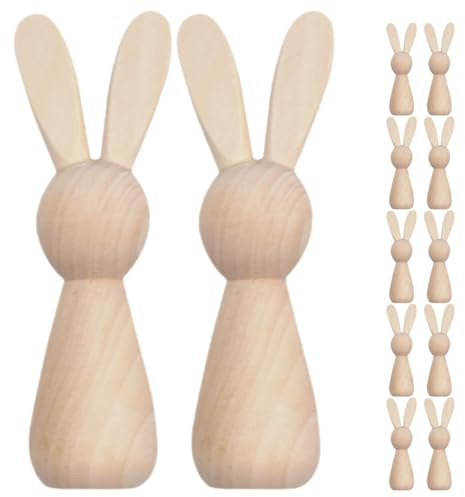 Toyvian Conejos de Madera para Pintar, 12 Piezas Conejos de Manualidades sin Pintar Estatua DIY para Decoración de Pascua Adornos de Madera en Bruto para Hogar Manualidades Creativas para Niños y A