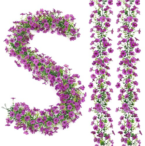 MEIVINES 2 Piezas Guirnaldas de Flores Artificiales Decoracion 1,8m Enredaderas de Flores Artificiales Guirnalda de Flores Artificiales Colgantes para Boda Arco Pared Decoración (Púrpura, 2PCS)