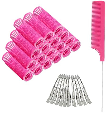 18 Pcs Self Grip Hair Rollers with Comb & 10 Clips - Salon-Pro Sticky Heatless Curler for Short/Long Hair, No-Heat Styling, DIY & Professional Use