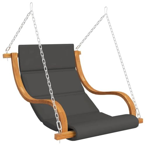 Lettino sospesa senza telaio a dondolo con cuscino in legno massello e finitura teak, 115 x 100 x 67 cm, resistente alle intemperie, per giardino, terrazza, balcone, ergonomico, confortevole per