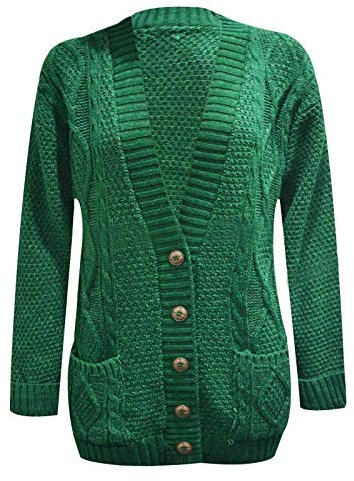 StyleWear Cardigan à manches longues en tricot torsadé pour femme, vert bouteille, 36-38