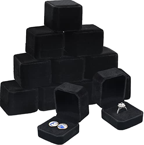 Junkin 24 Pieces Velvet Ring Boxes Bulk Earring Jewelry Display Box Ring Case for Wedding Engagement Birthday Proposal and Anniversary 2.13 x 1.97 x 1.65 Inch(Black)