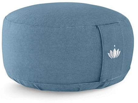 LOTUSCRAFTS Cuscino da meditazione, altezza seduta 15 cm, modello Lotus rotondo, cuscino da yoga, cuscino yoga, fodera in cotone lavabile, imbottitura in farro, certificato GOTS, logo ricamato