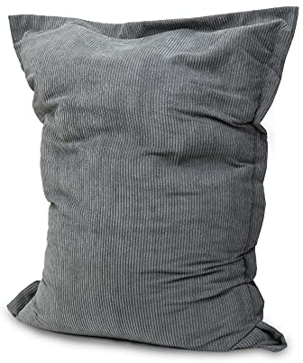 chilly pilley Sitzsack L XL XXL Cordstoff Bodenkissen Beanbag Styropor Füllung Riesensitzsack Cord-Material Sitzkissen Gartenkissen zum Liegen und Sitzen Cord 180x140 Grau