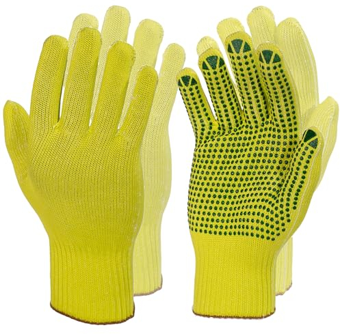 Hochsichtbare Arbeitshandschuhe mit festem Griff für Arbeitssicherheit - Arbeitshandschuhe Herren für Bauarbeiter Bauverkehr Heimwerker & Lebensmittelindustrie - 2 Paar PVC-gepunktete & nicht