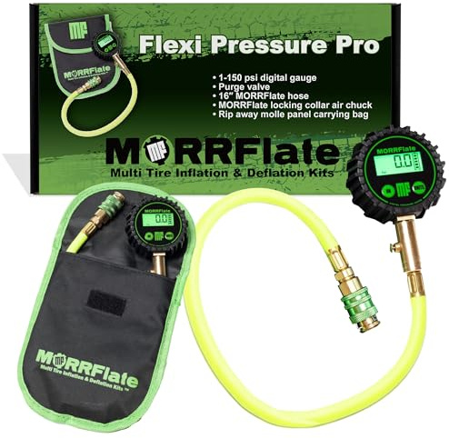 MORRFlate MF Flexi Pressure Pro Digital Tire Pressure Gauge with Purge Valve, 16 Hose, and Rip Away Molle Panel Carrying Bag
