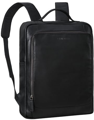 STILORD 'Zabel' Leder Laptop Rucksack 15,6 Zoll Arbeitsrucksack Vintage Lederrucksack Herren und Damen Studenten-Rucksack Echtleder, Farbe:schwarz