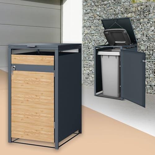 ML-Design Box pour 1 Poubelle, jusqu'à 240L, 68x80x116,3 cm, en Acier, Anthracite/Aspect Mélèze, Résistant aux Intempéries, Habillage de Poubelle avec Couvercle Rabattable/Porte, Conteneur Abri Hangar